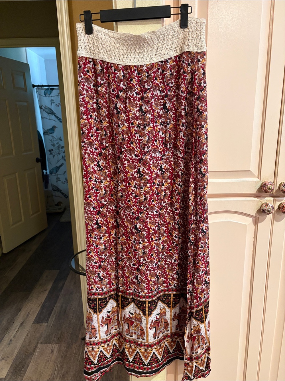 RAGA Red and Cream Floral Boho Maxi Skirt